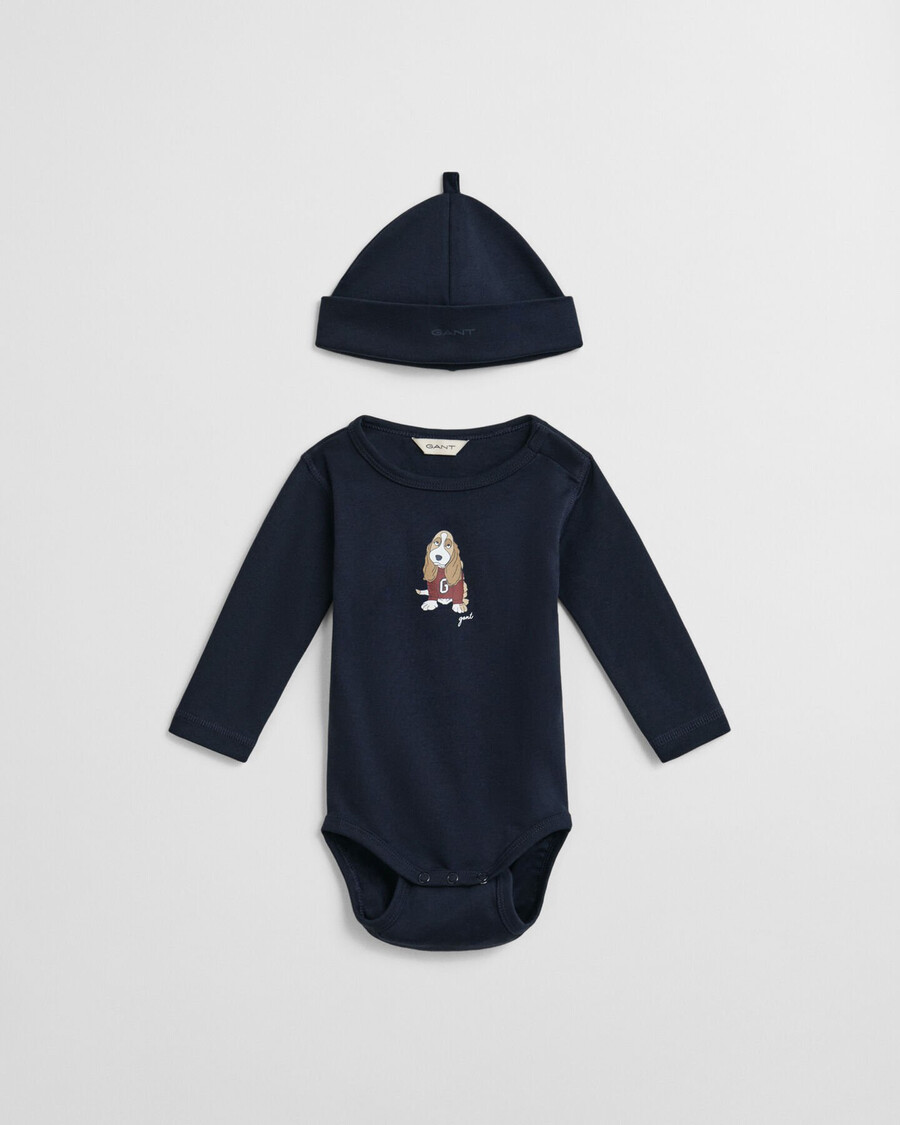 baby dog print bodysuit beanie - evening blue