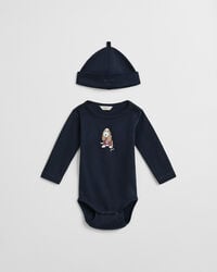 baby dog print bodysuit beanie - evening blue