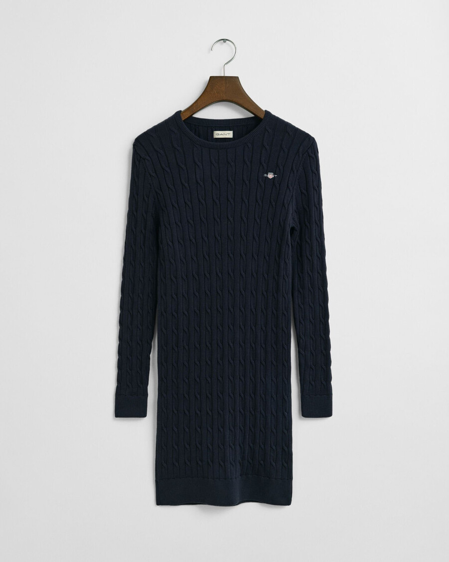 teen girls stretch cotton cable knit dress - evening blue