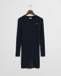teen girls stretch cotton cable knit dress - evening blue