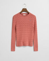 teen girls stretch cotton cable knit crew neck sweater - faded brick