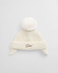baby ear flaps pom pom beanie - cream