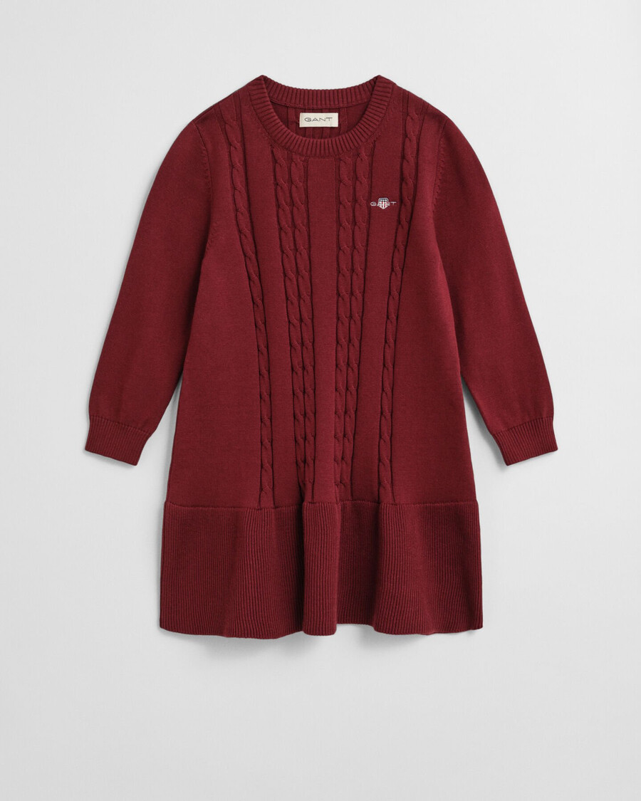 girls cotton cable knit dress - plumped red