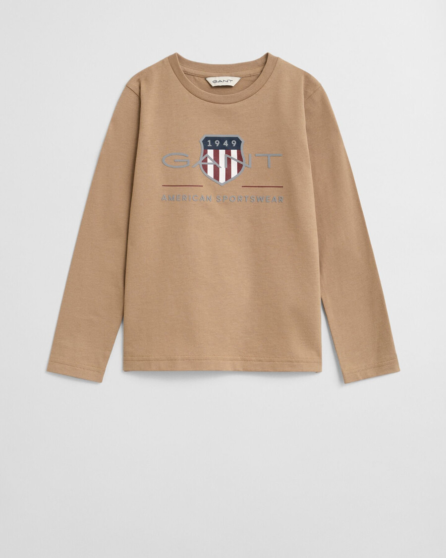 kids archive shield long sleeve tshirt - dark khaki