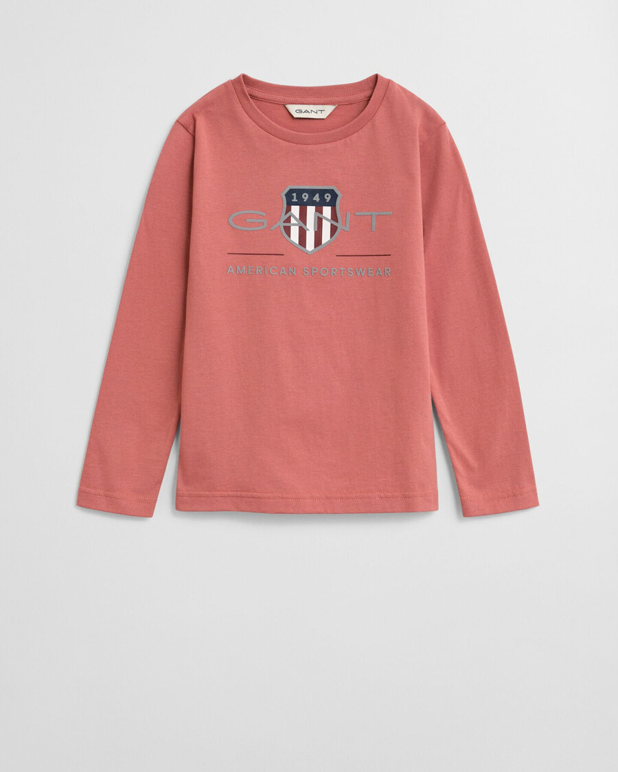kids archive shield long sleeve tshirt - faded brick