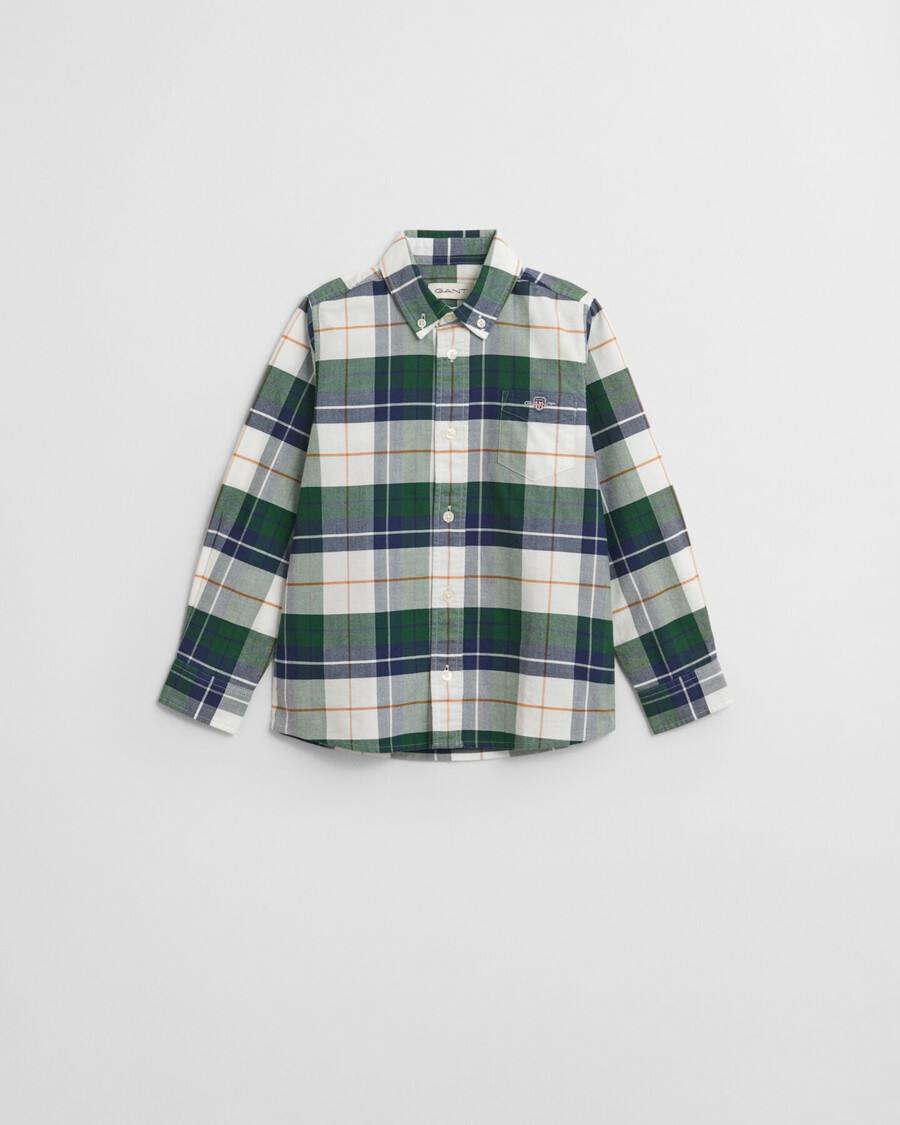 kids shield checked oxford shirt - forest green