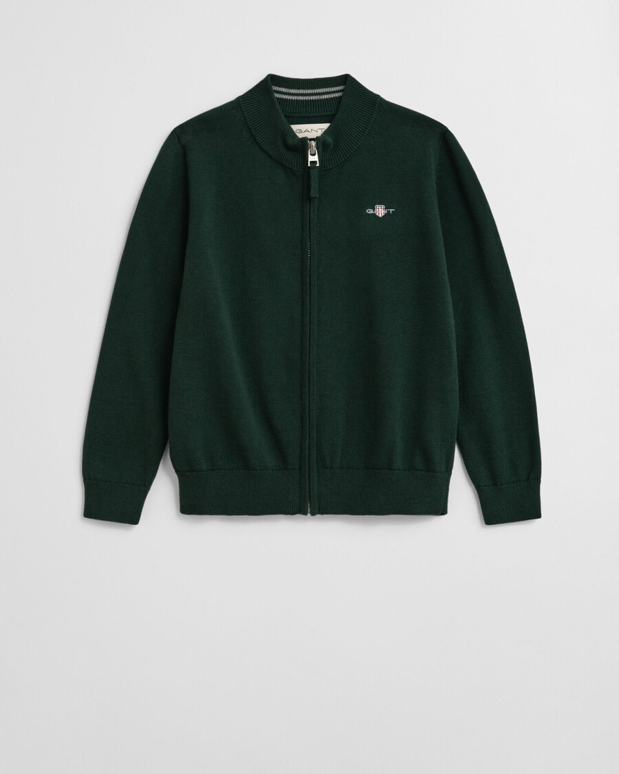 kids shield cotton zip cardigan - tartan green