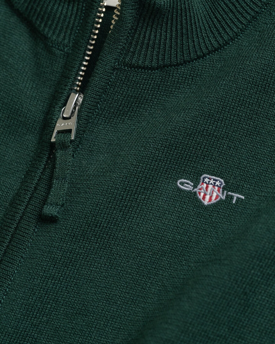 kids shield cotton zip cardigan - tartan green