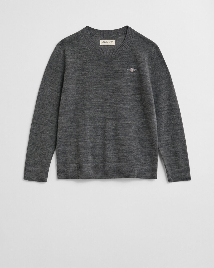 kids extra fine merino wool crew neck sweater - charcoal melange
