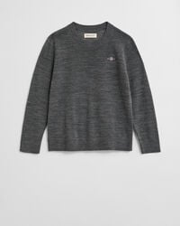 kids extra fine merino wool crew neck sweater - charcoal melange
