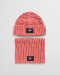 kids wool blend beanie snood gift set - faded brick