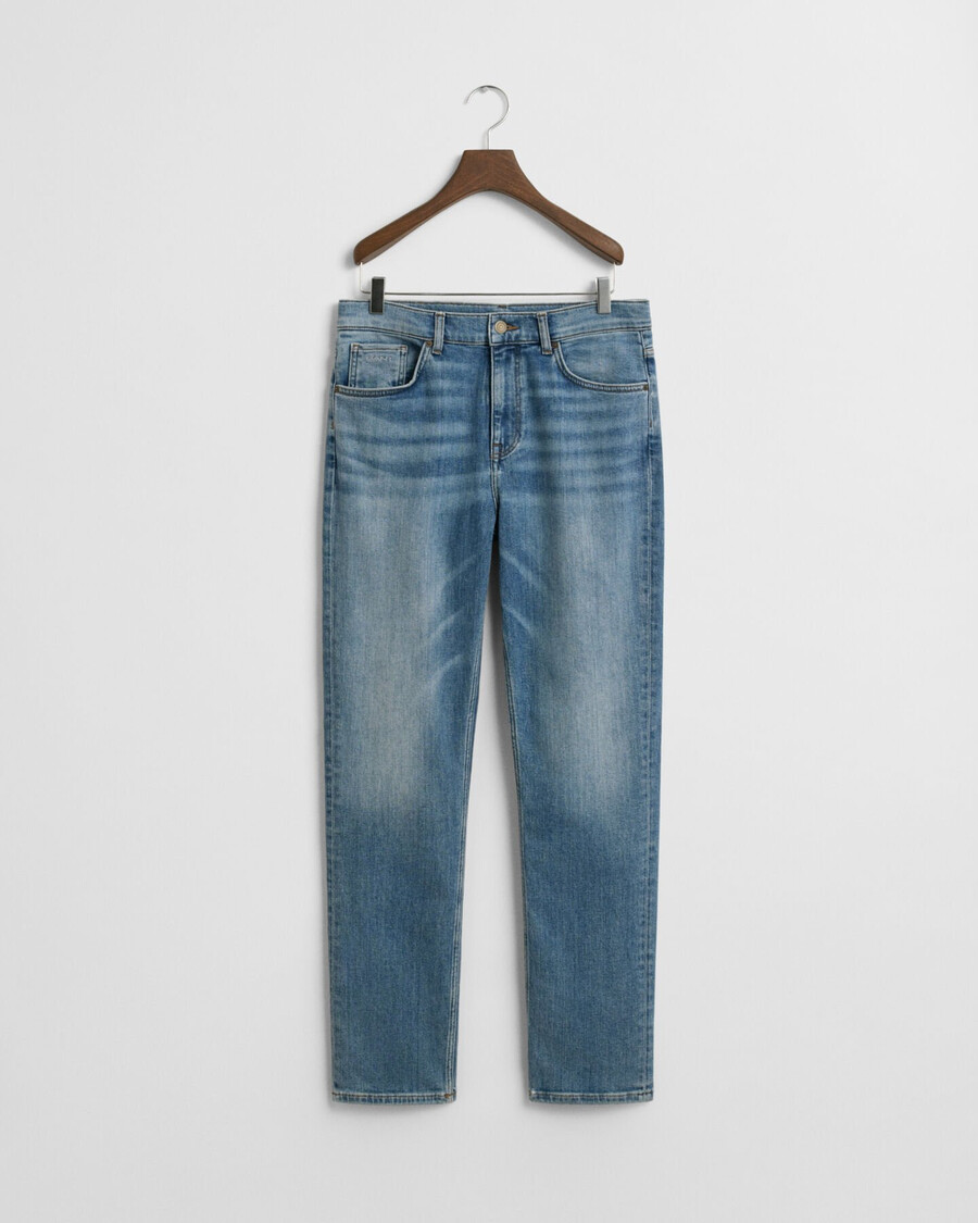 teen boys straight fit jeans - mid blue worn in