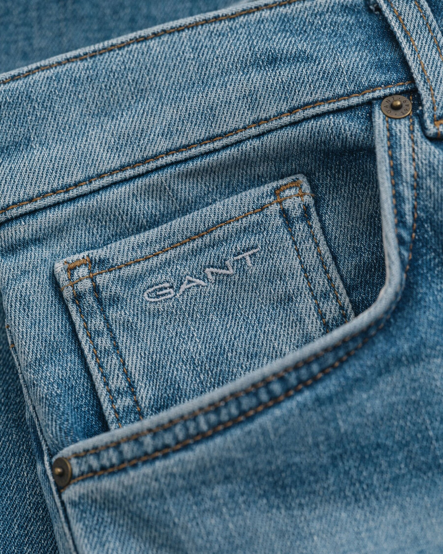 teen boys straight fit jeans - mid blue worn in