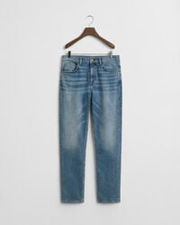 teen boys straight fit jeans - mid blue worn in
