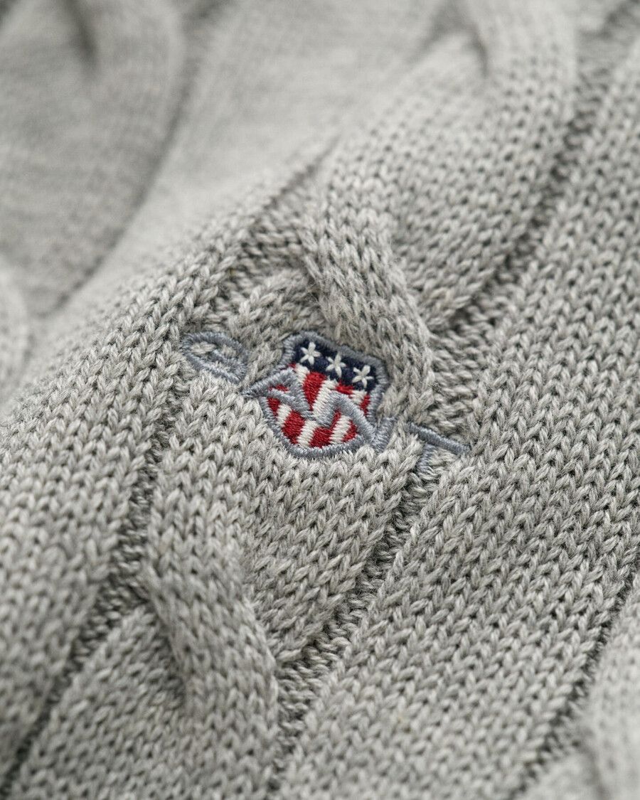 teens cotton cable knit halfzip sweater - grey melange