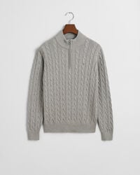 teens cotton cable knit halfzip sweater - grey melange