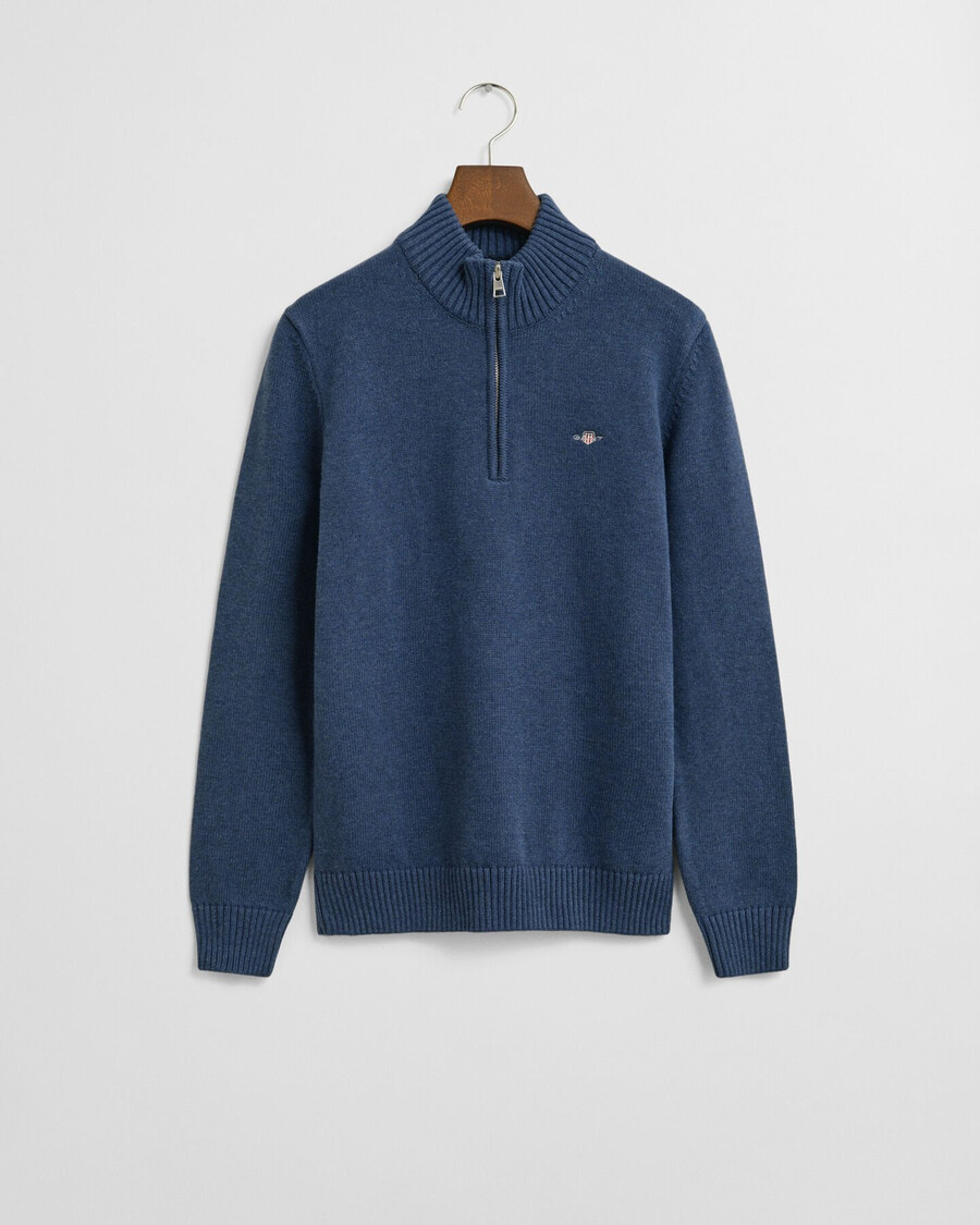 teens casual cotton halfzip sweater - dk jeansblue melange