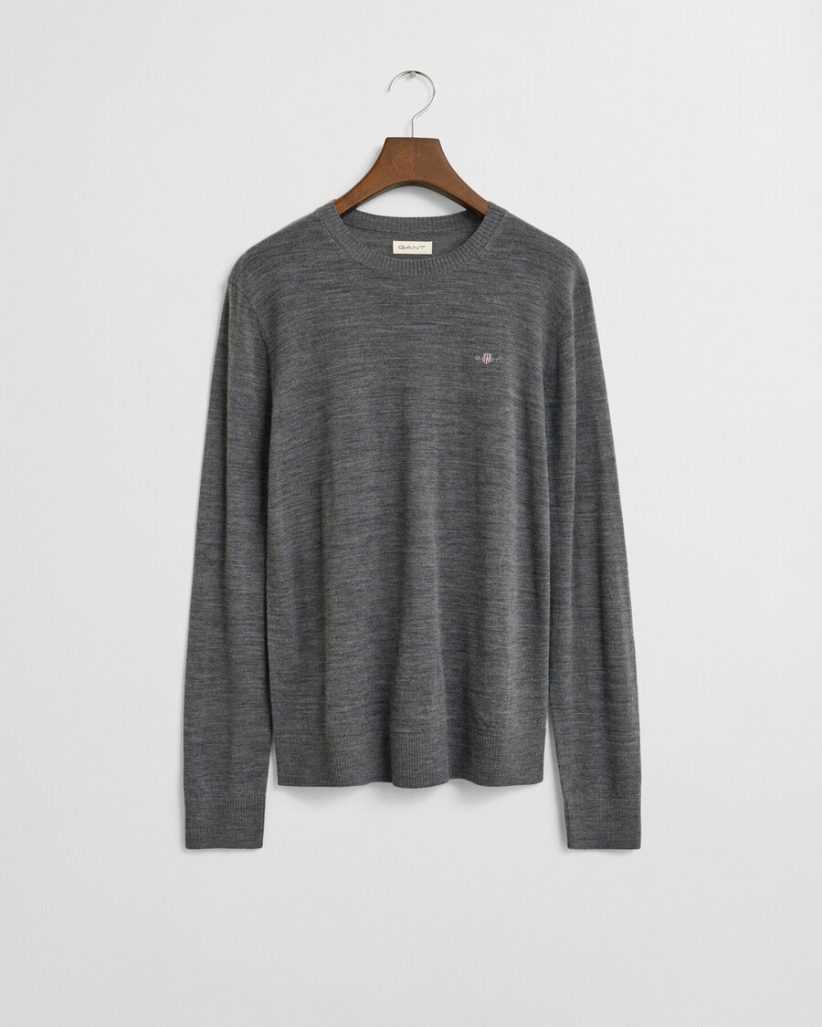 teens extra fine merino wool crew neck sweater - charcoal melange