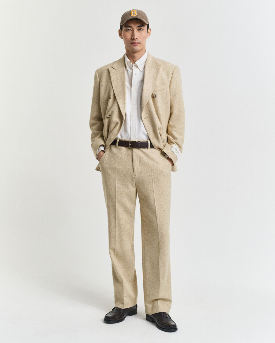 relaxed fit nepps herringbone suit pants - concrete beige