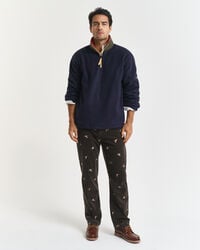 straight fit embroidered corduroy pants - dark moss green