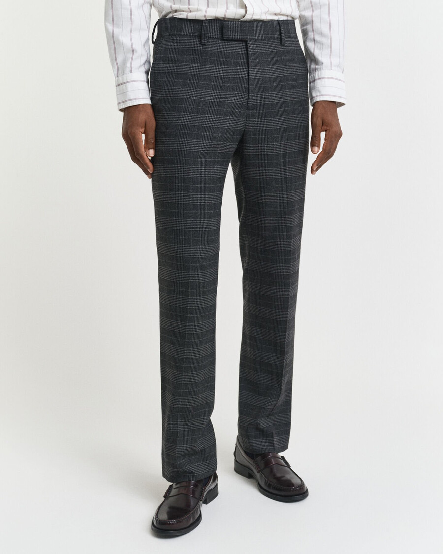 slim fit glen check suit pants - antracit melange