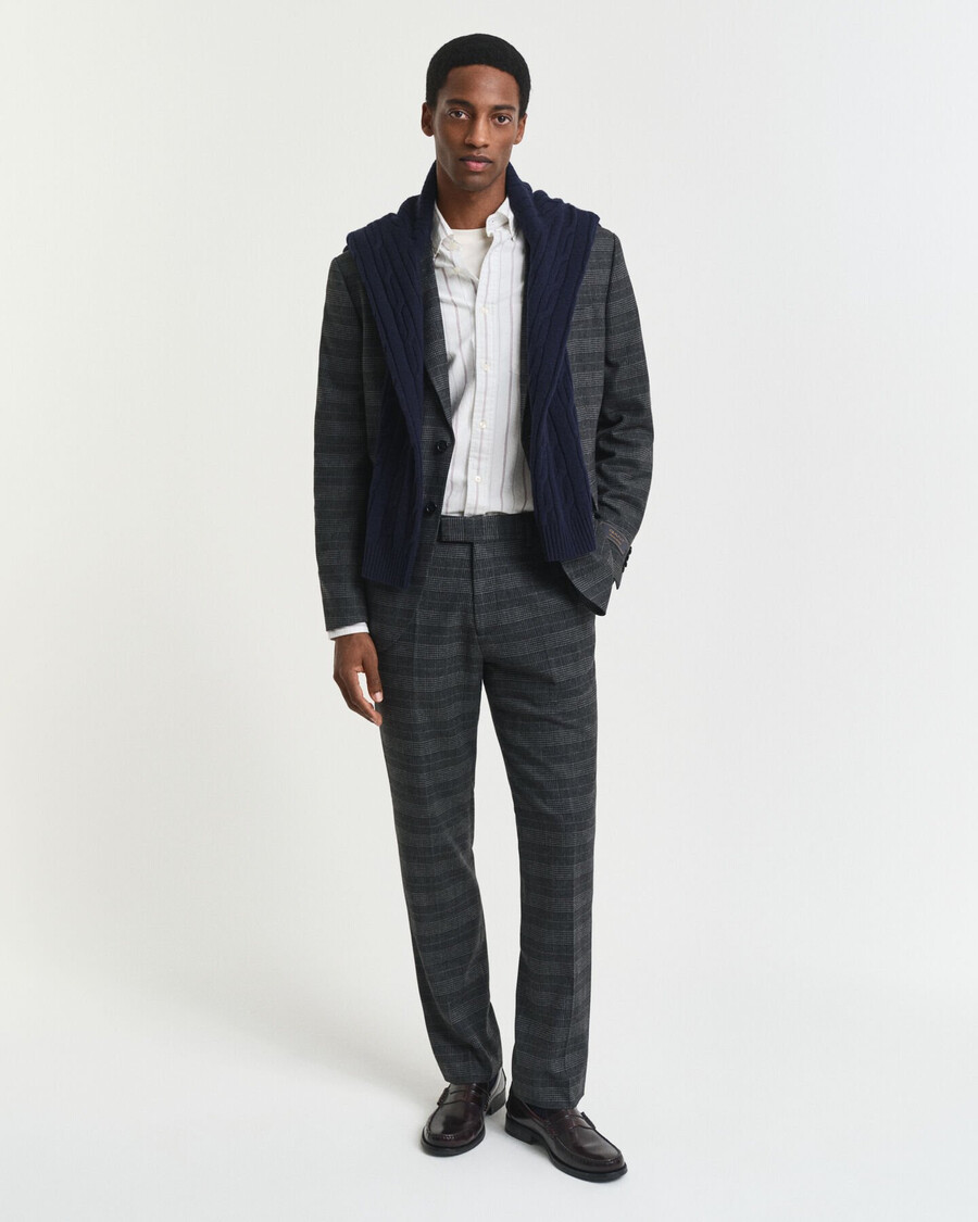 slim fit glen check suit pants - antracit melange