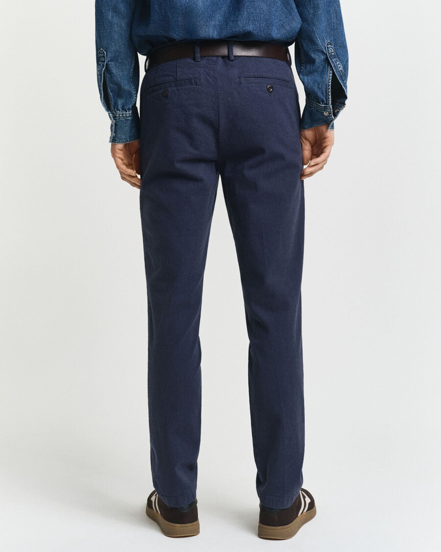 slim fit cotton herringbone pants - evening blue
