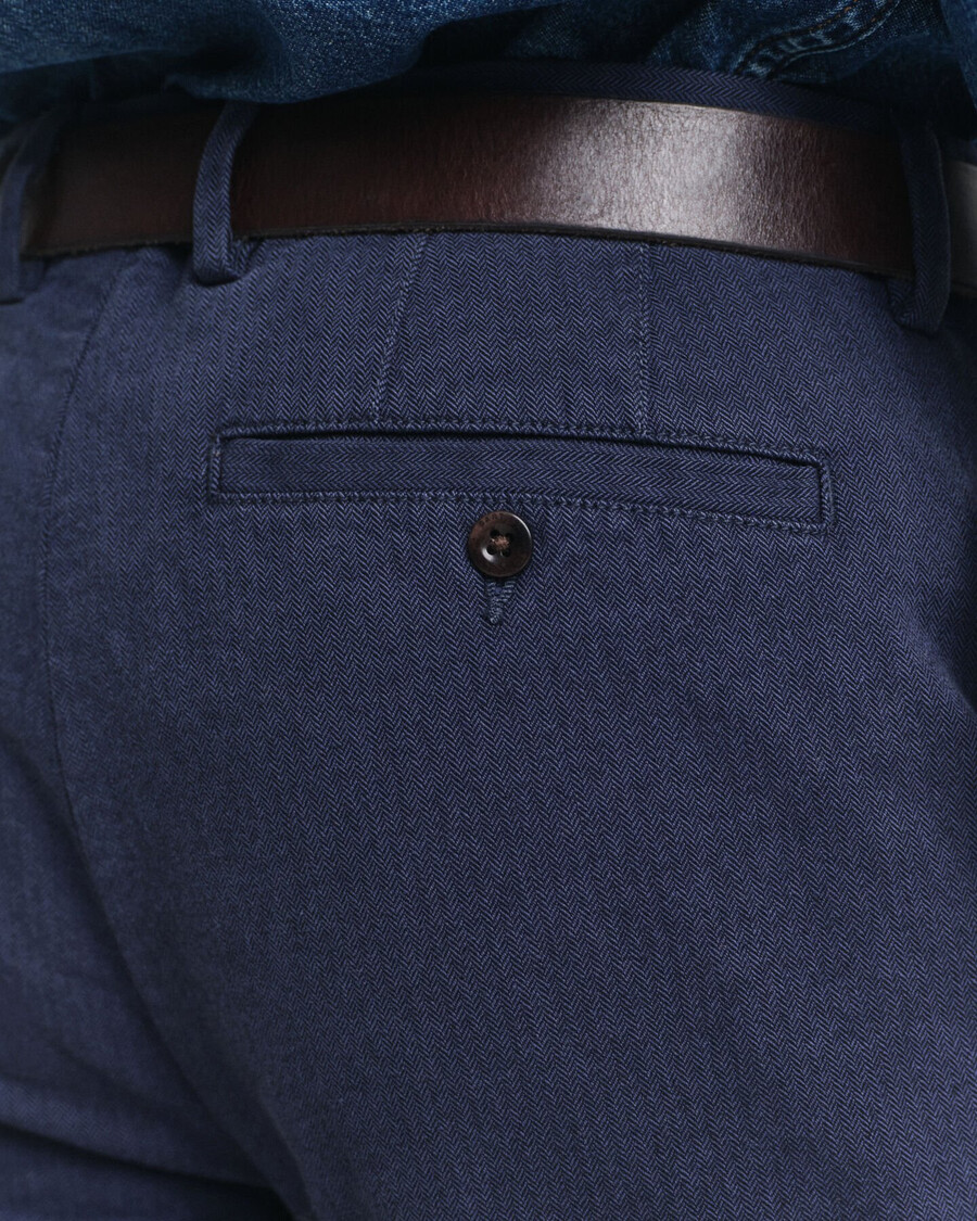 slim fit cotton herringbone pants - evening blue