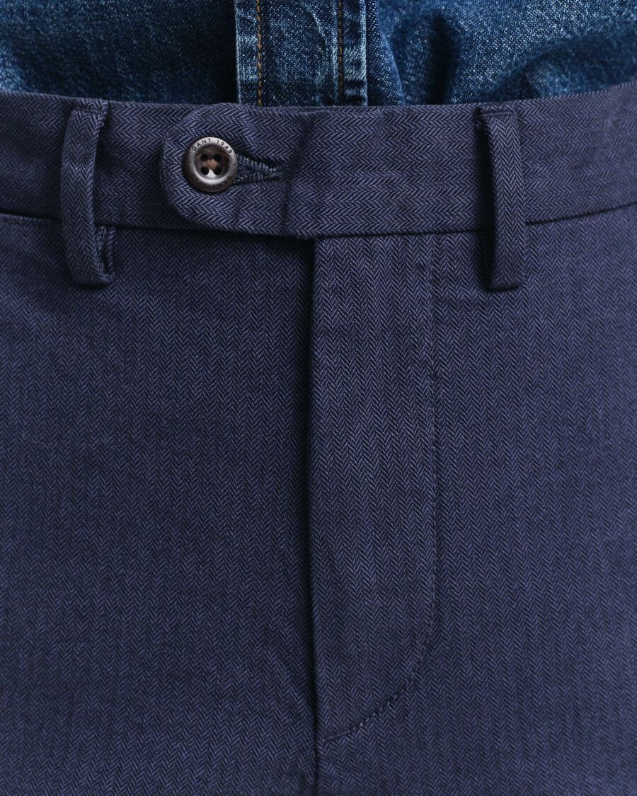 slim fit cotton herringbone pants - evening blue