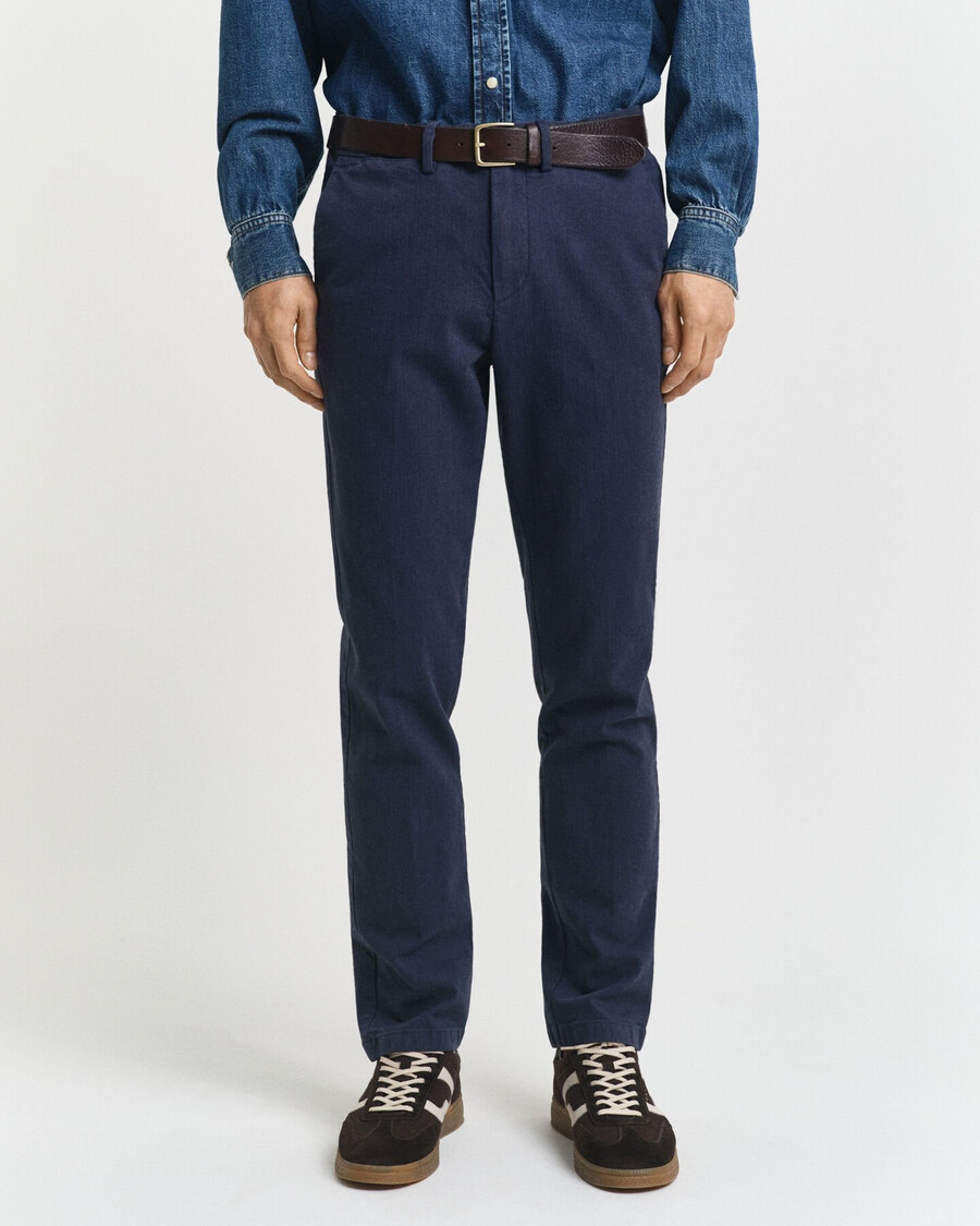 slim fit cotton herringbone pants - evening blue