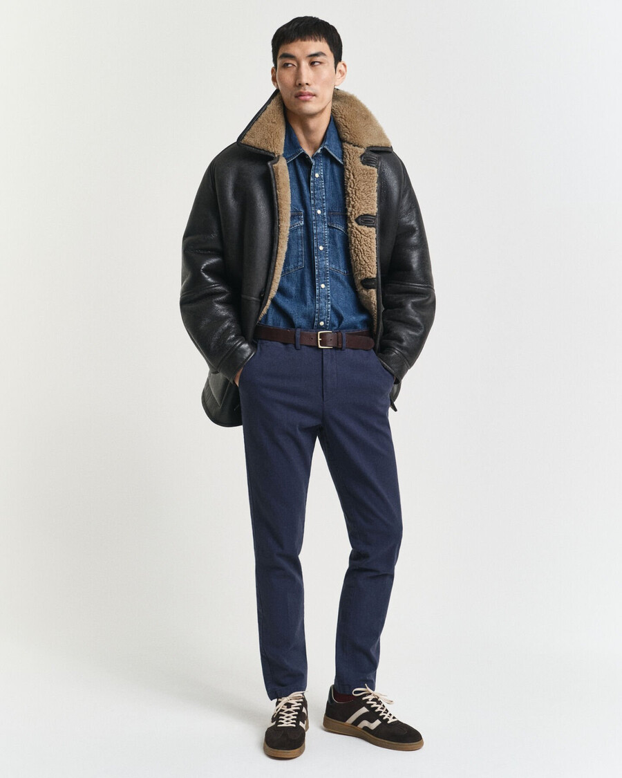 slim fit cotton herringbone pants - evening blue