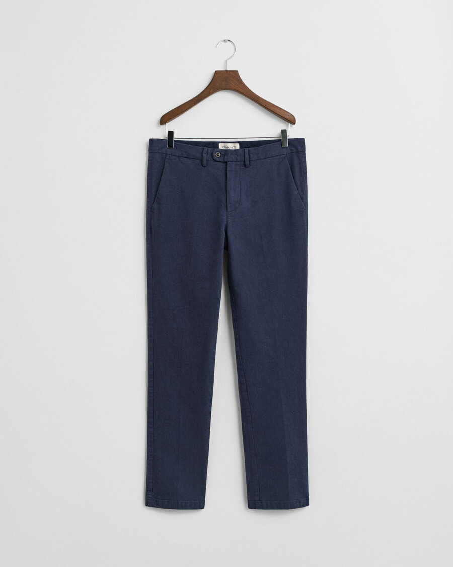 slim fit cotton herringbone pants - evening blue