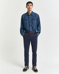 slim fit cotton herringbone pants - evening blue