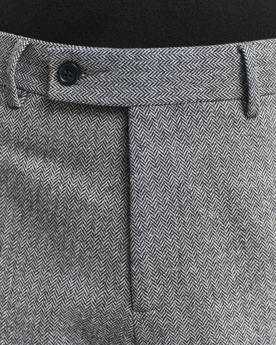 slim fit flannel herringbone suit pants - antracit melange