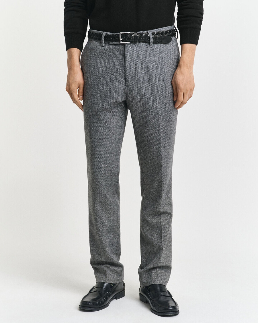 slim fit flannel herringbone suit pants - antracit melange