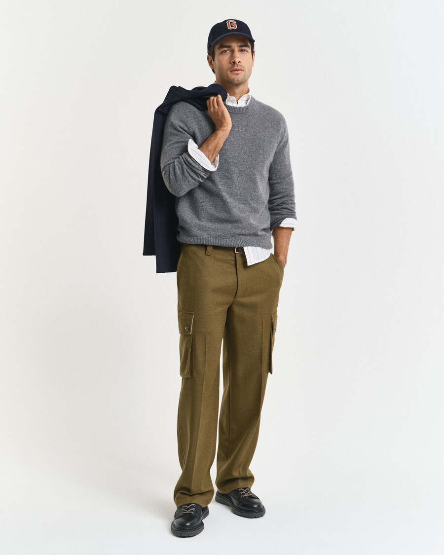 relaxed fit wool blend cargo pants - moss green