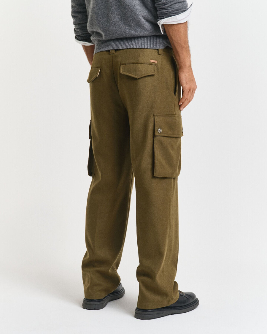 relaxed fit wool blend cargo pants - moss green