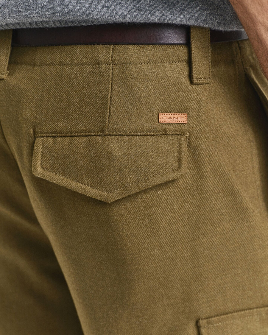 relaxed fit wool blend cargo pants - moss green