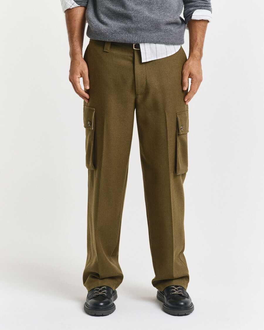 relaxed fit wool blend cargo pants - moss green