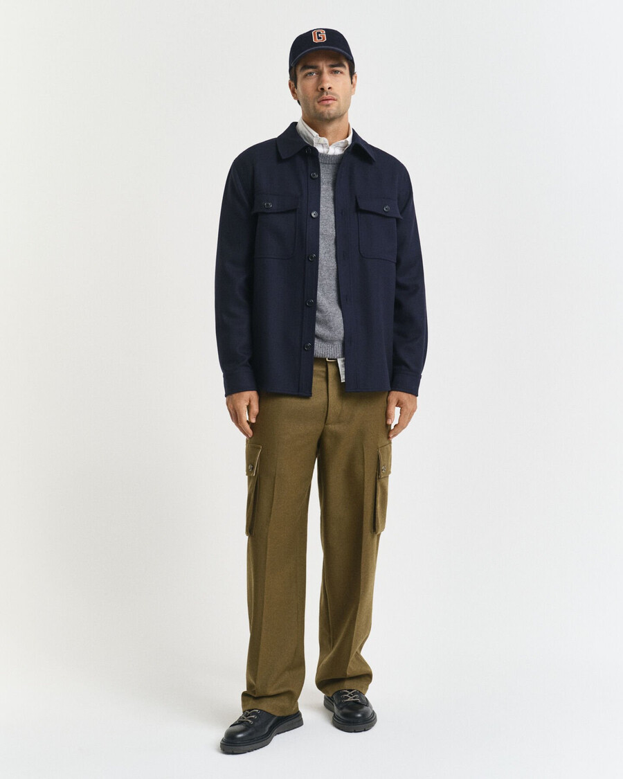 relaxed fit wool blend cargo pants - moss green