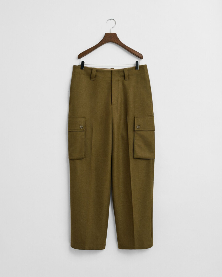 relaxed fit wool blend cargo pants - moss green