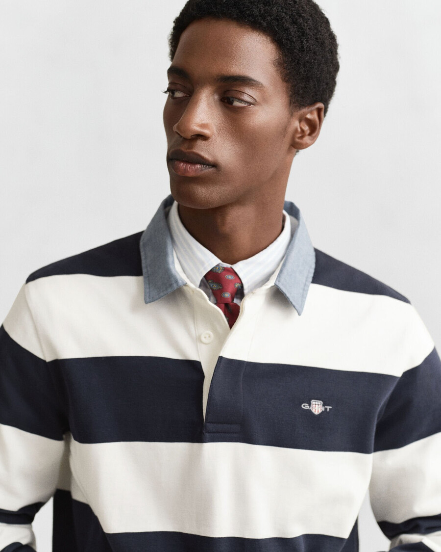 chambray collar striped heavy rugger - eggshell