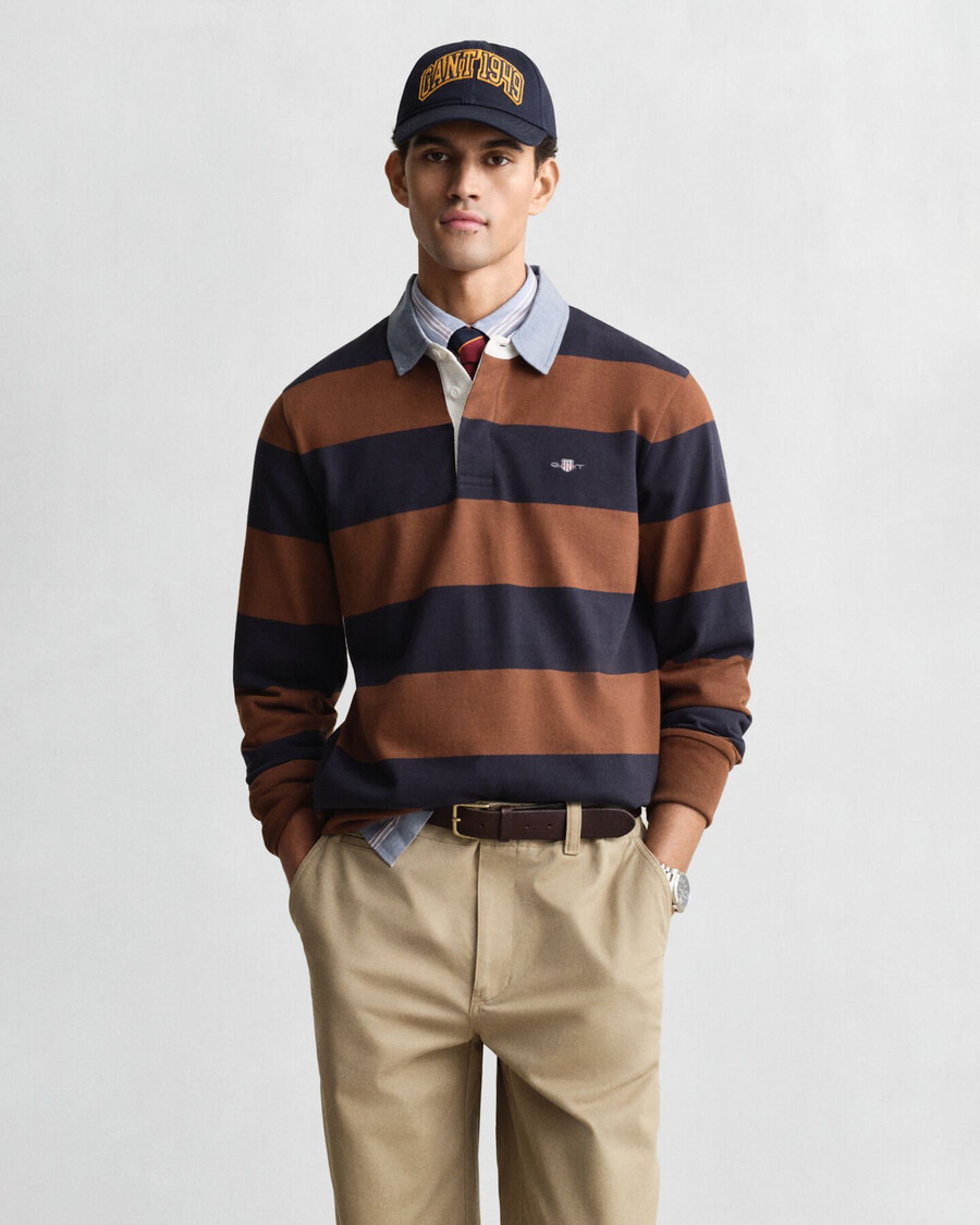 chambray collar striped heavy rugger - mahogany brown