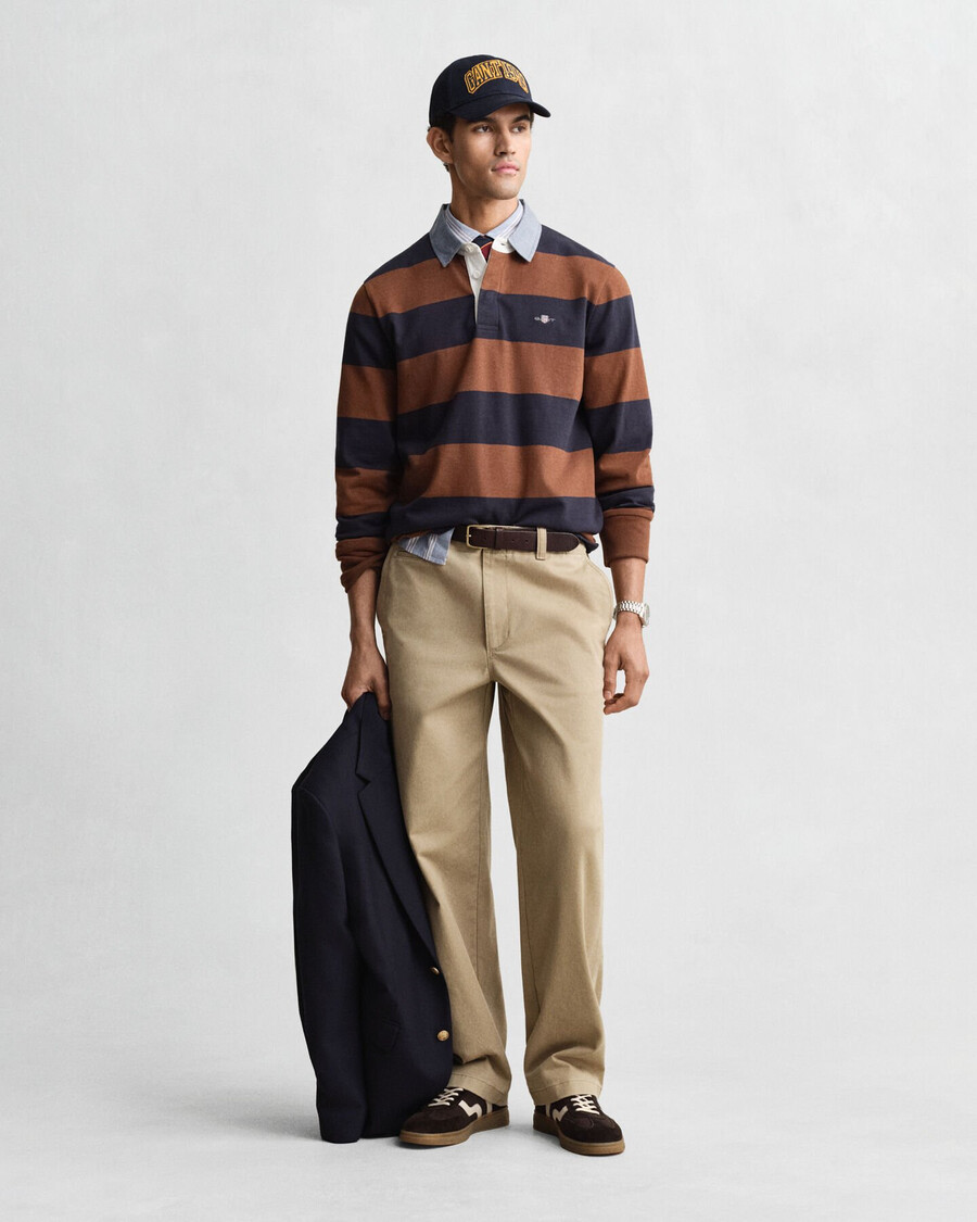 chambray collar striped heavy rugger - mahogany brown