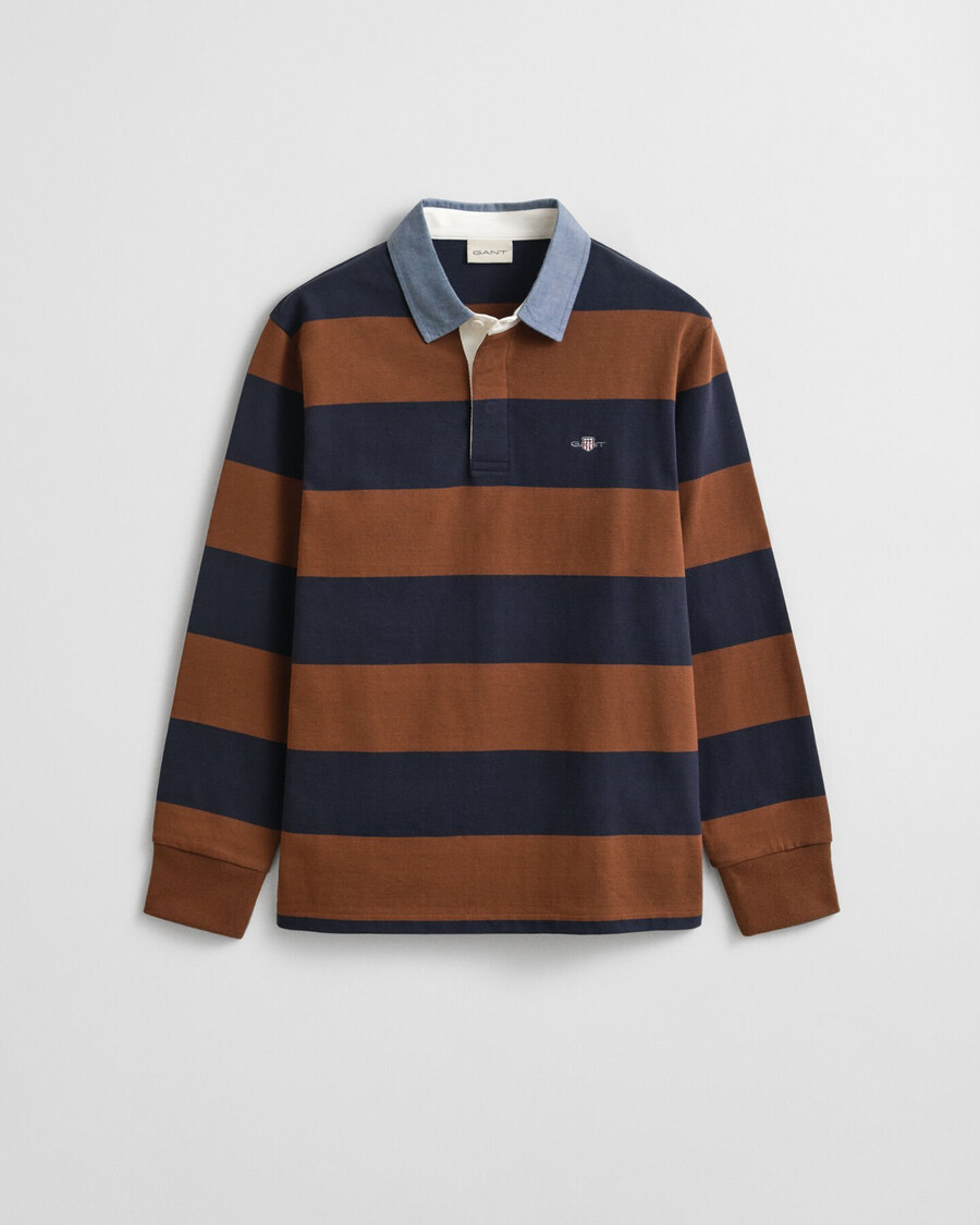 chambray collar striped heavy rugger - mahogany brown
