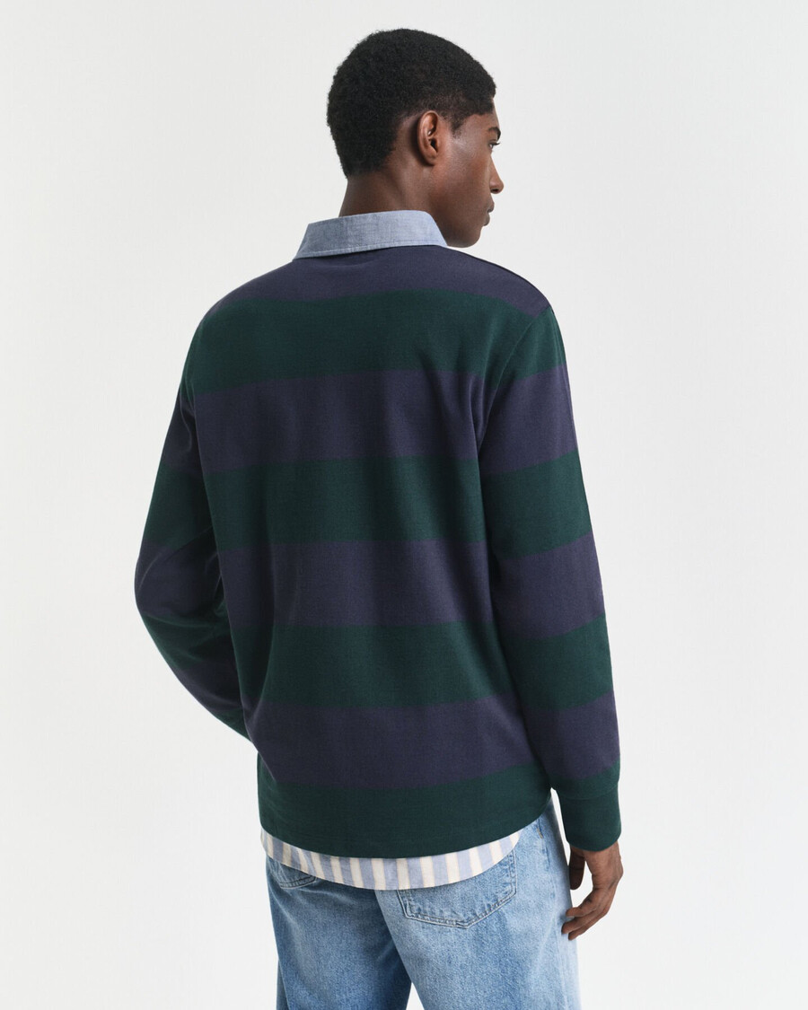 chambray collar striped heavy rugger - tartan green