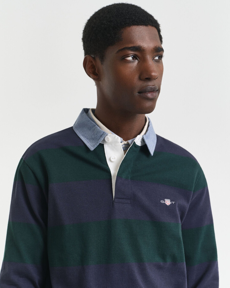 chambray collar striped heavy rugger - tartan green