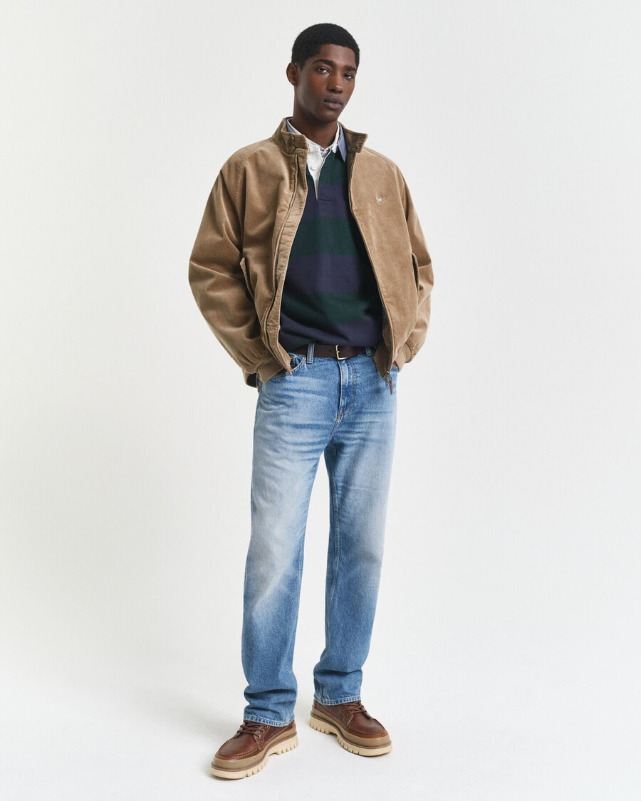 chambray collar striped heavy rugger - tartan green