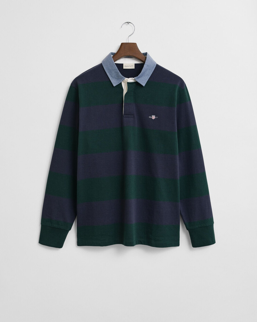 chambray collar striped heavy rugger - tartan green
