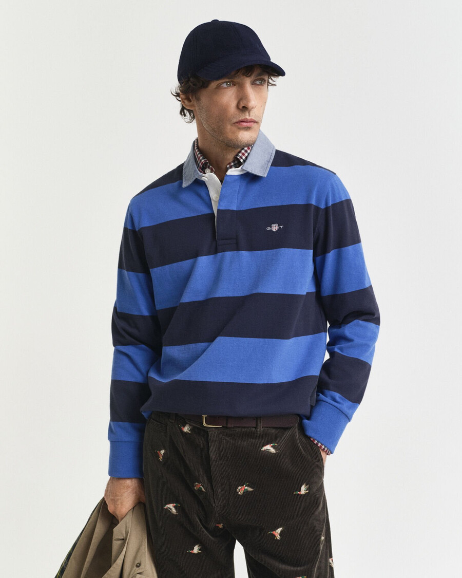 chambray collar striped heavy rugger - rich blue